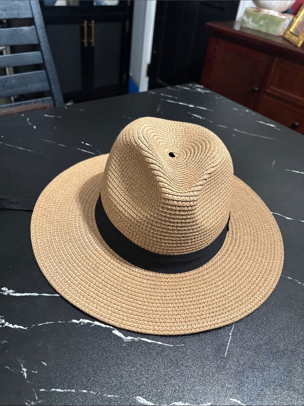 Men's Straw Panama Hat with Black Band - Tan